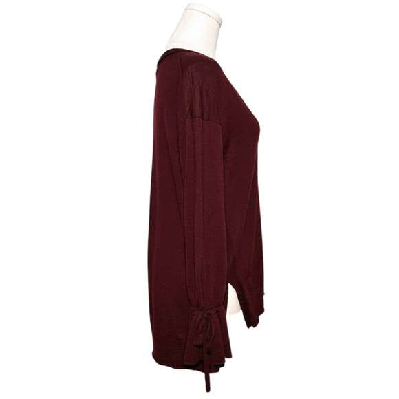 J Crew Women's Burgundy V Neck Tied Bell Sleeve Merino Wool Sweater Medium - Picture 4 of 8